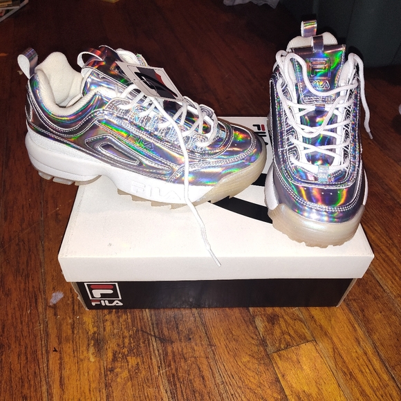 Fila Women's Holographic Sneakers - Silver and White - Picture 3 of 10